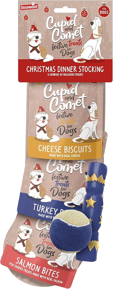 Cupid & Comet Christmas Dinner Dog Stocking