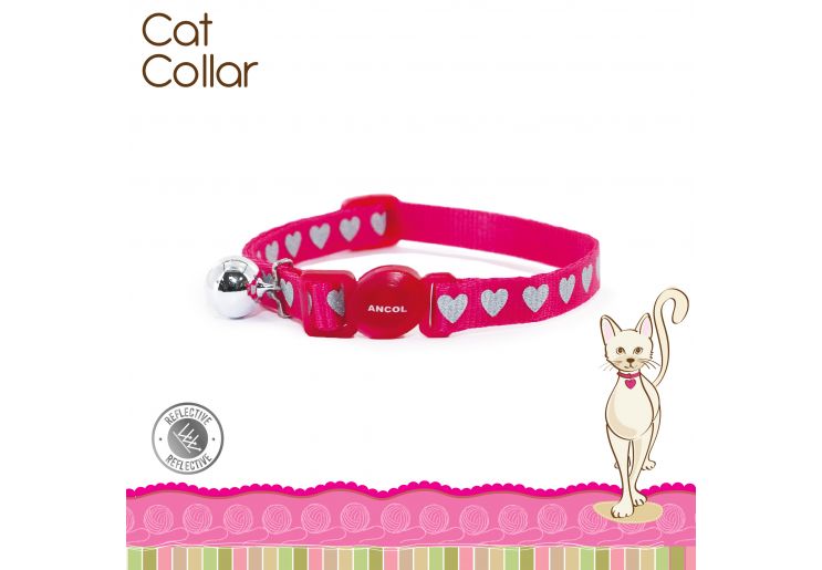 Reflective Pink Heart Cat Collar