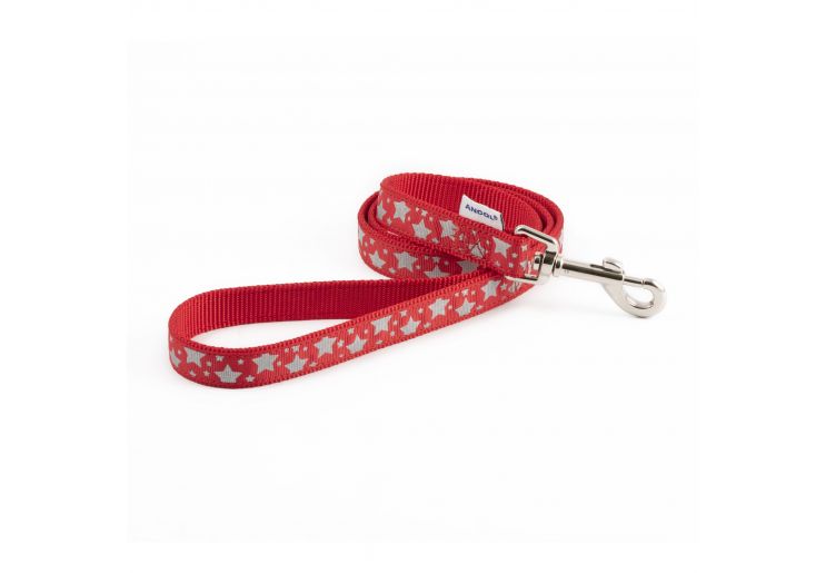Nylon Reflective Lead - Red with Stars